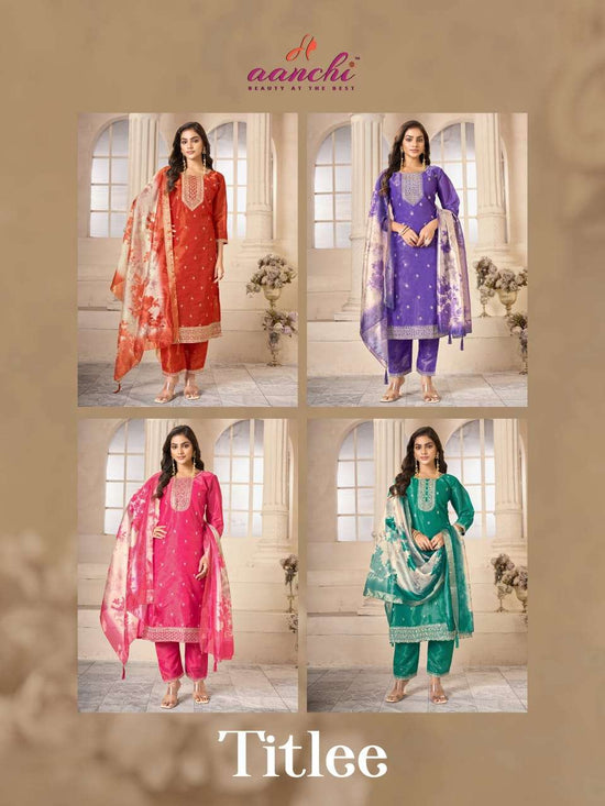 Aanchi Titlee Tissue Simmer Kurti Set