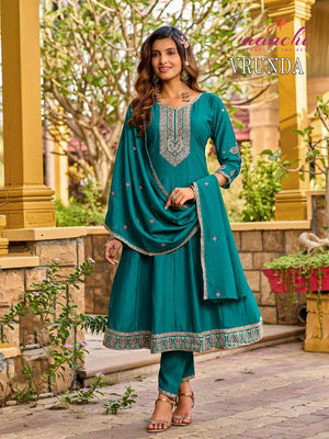 AANCHI VRUNDA Vichitra Silk Embroidered Anarkali Dress Set