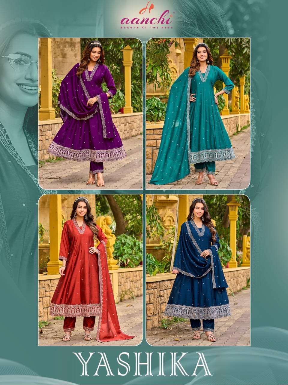 Aanchi Yashika Vichitra Silk Anarkali Dress Set - Amrah Wholesale
