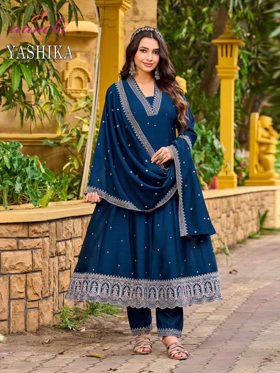 Aanchi Yashika Vichitra Silk Anarkali Dress Set - Amrah Wholesale