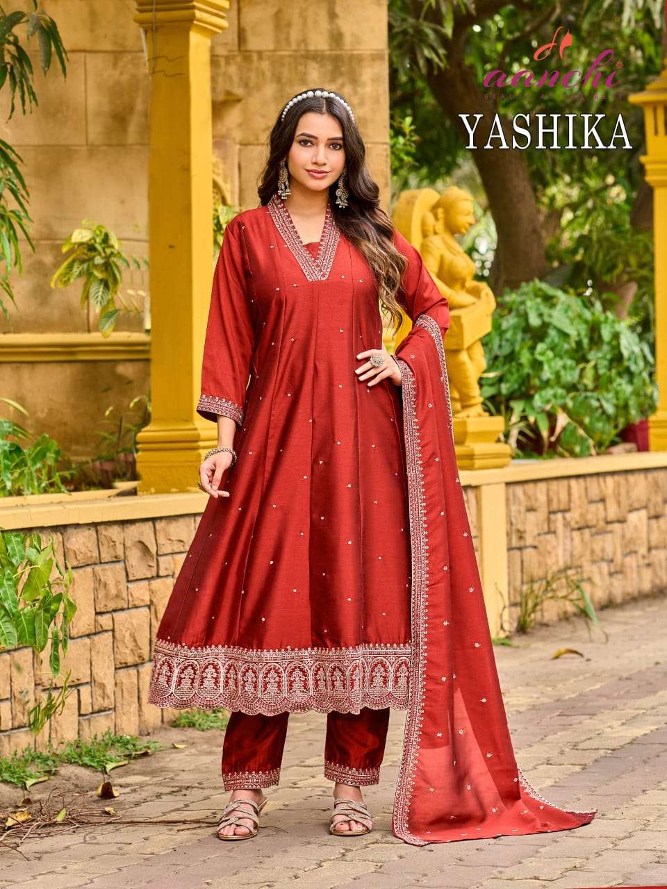 Aanchi Yashika Vichitra Silk Anarkali Dress Set - Amrah Wholesale
