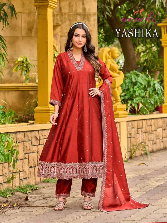 Aanchi Yashika Vichitra Silk Anarkali Dress Set - Amrah Wholesale