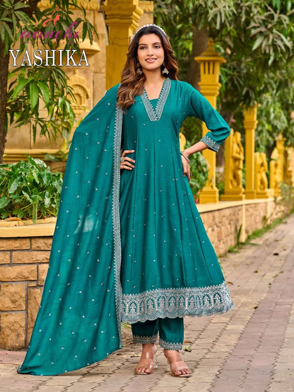 Aanchi Yashika Vichitra Silk Anarkali Dress Set - Amrah Wholesale