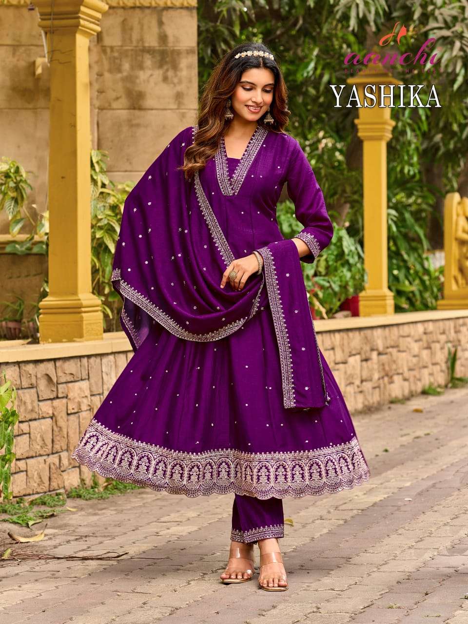 Aanchi Yashika Vichitra Silk Anarkali Dress Set - Amrah Wholesale