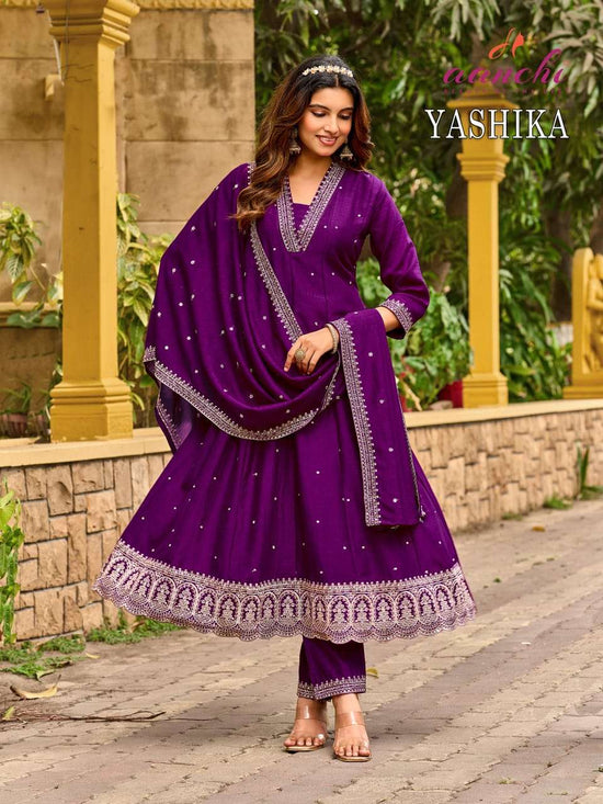 Aanchi Yashika Vichitra Silk Anarkali Dress Set - Amrah Wholesale