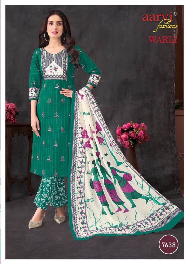 Aarvi Fashion Warli Pure Cotton Hand Work Kurti Pant Dupatta Set
