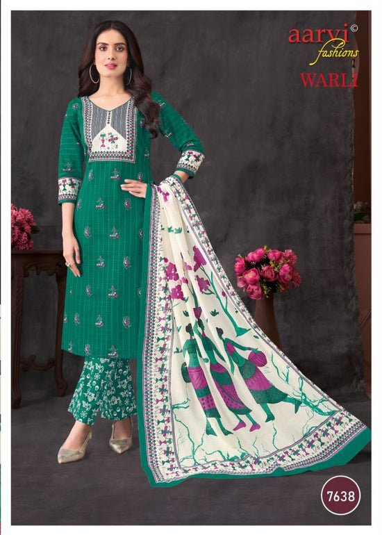 Aarvi Fashion Warli Pure Cotton Hand Work Kurti Pant Dupatta Set