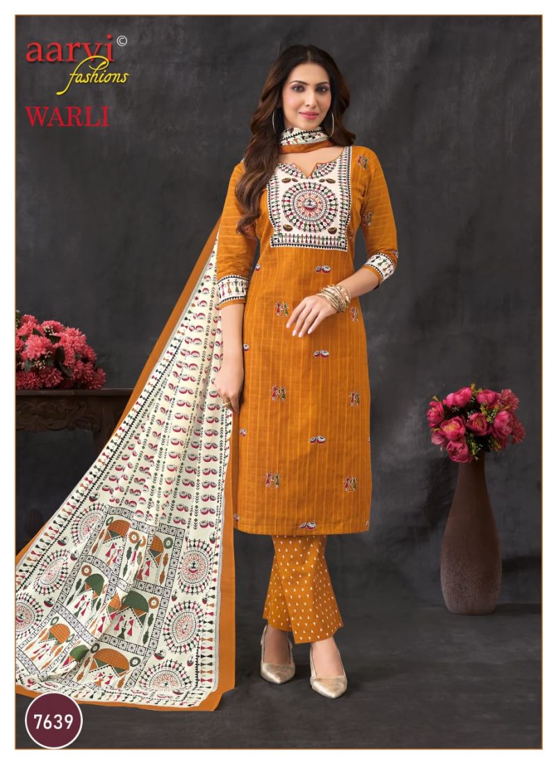 Aarvi Fashion Warli Pure Cotton Hand Work Kurti Pant Dupatta Set