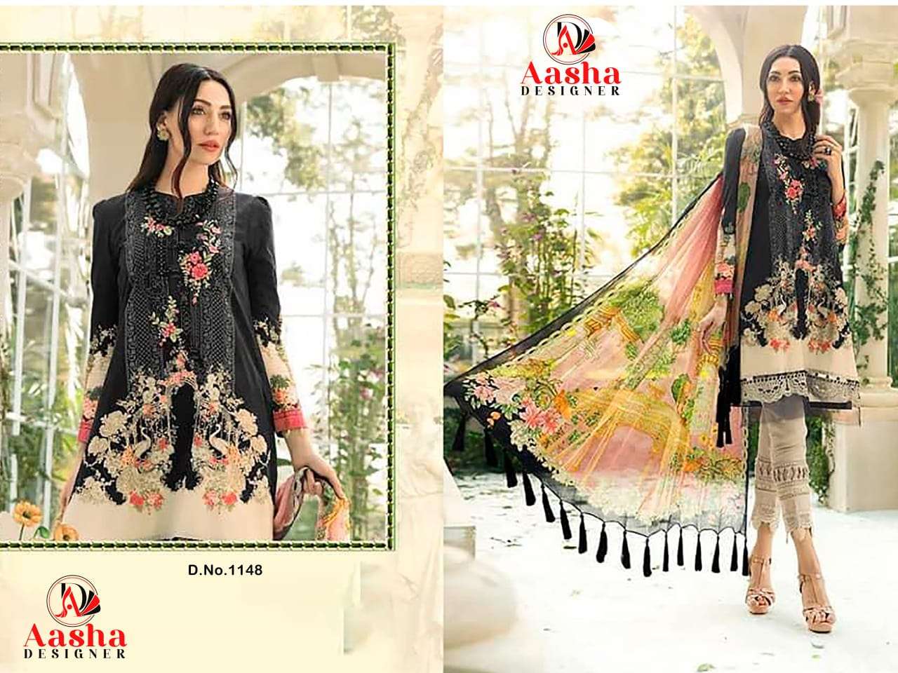 Aasha 1148 Pure Cotton Printed Embroidered Dress Material