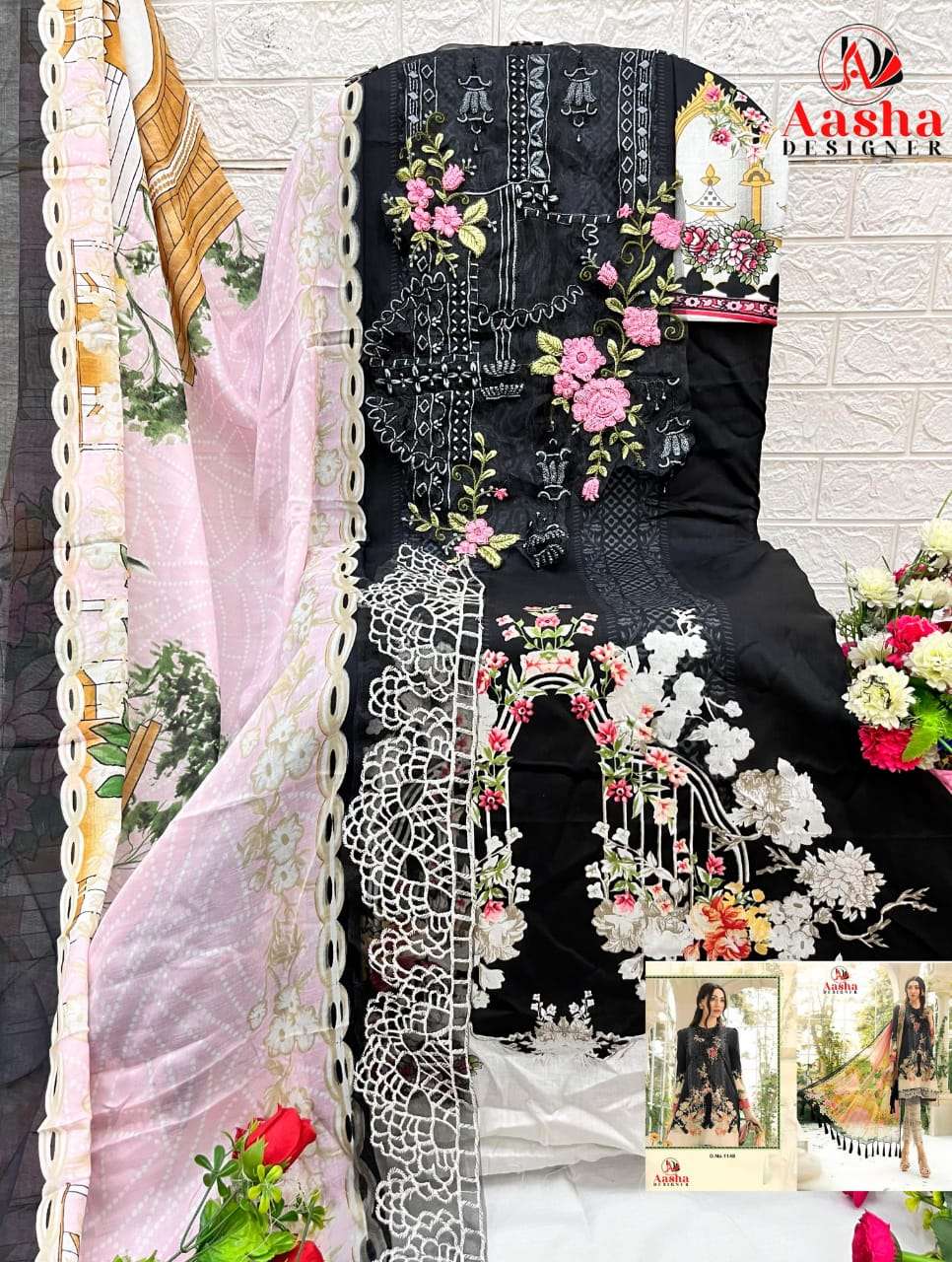 Aasha 1148 Pure Cotton Printed Embroidered Dress Material
