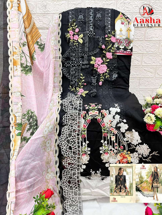 Aasha 1148 Pure Cotton Printed Embroidered Dress Material