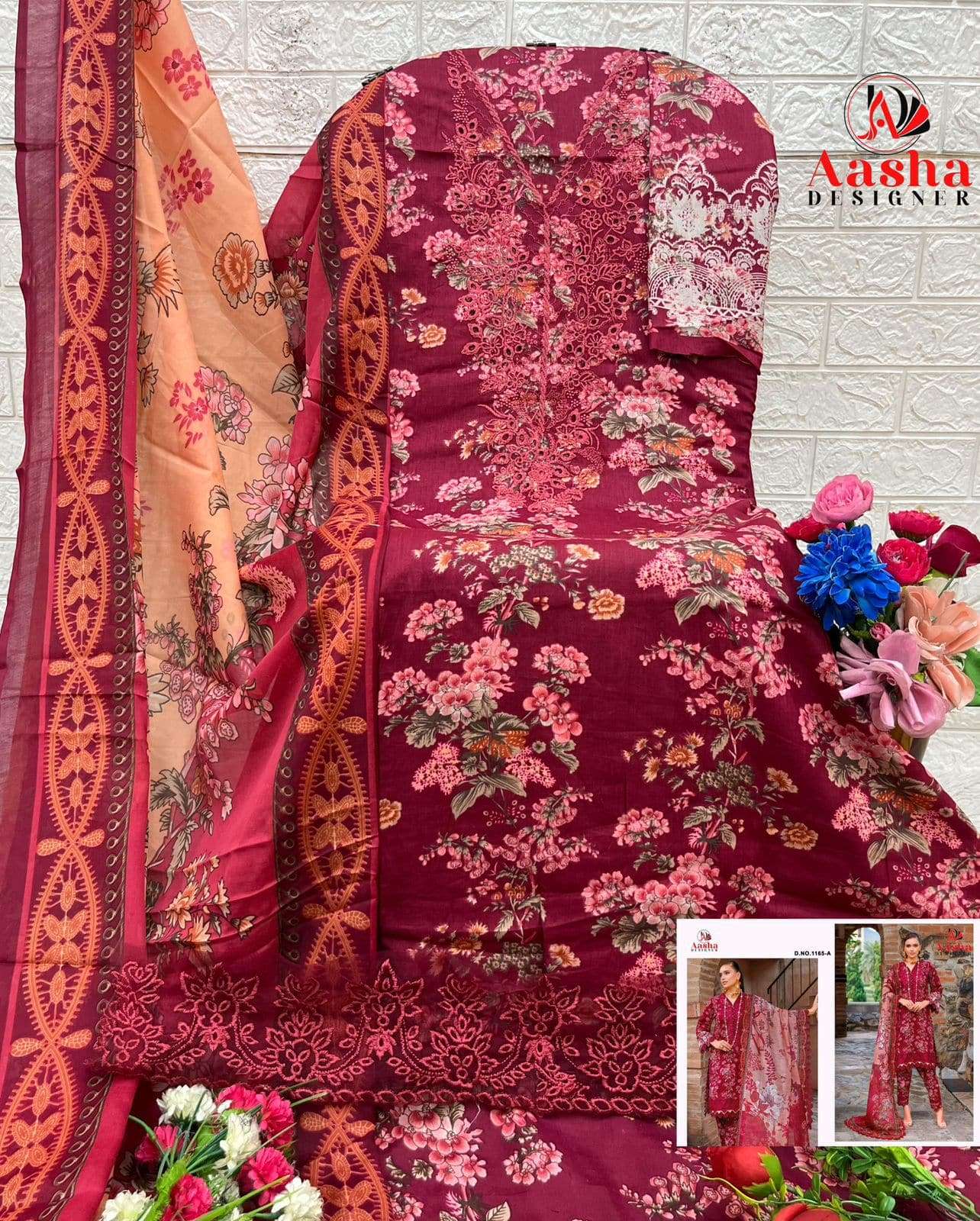 AASHA 1165 Pure Cotton Printed Embroidery Pakistani Suit