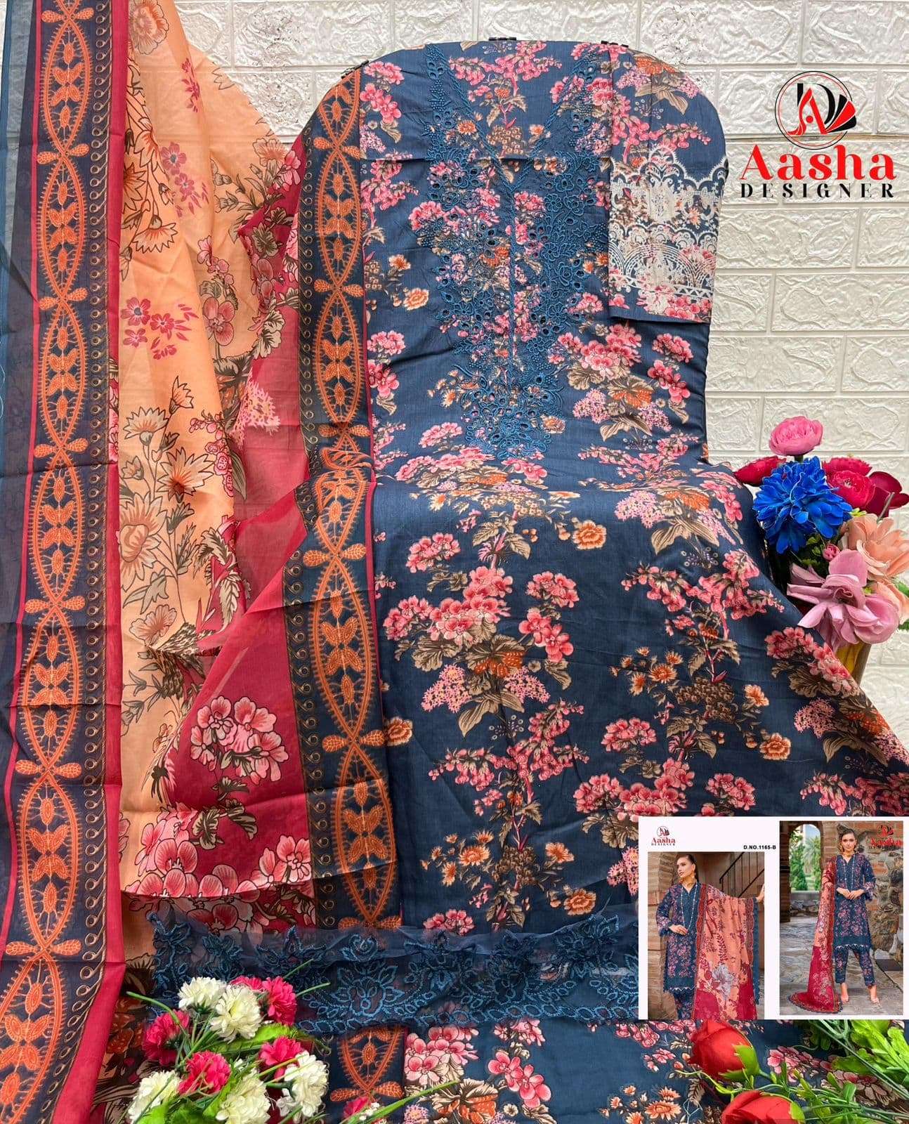 AASHA 1165 Pure Cotton Printed Embroidery Pakistani Suit