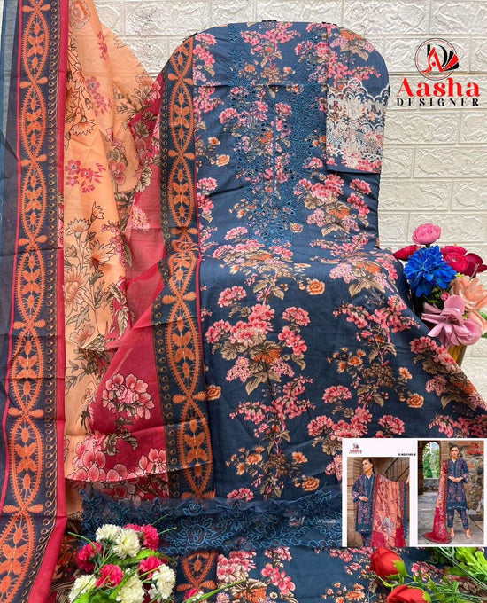 AASHA 1165 Pure Cotton Printed Embroidery Pakistani Suit
