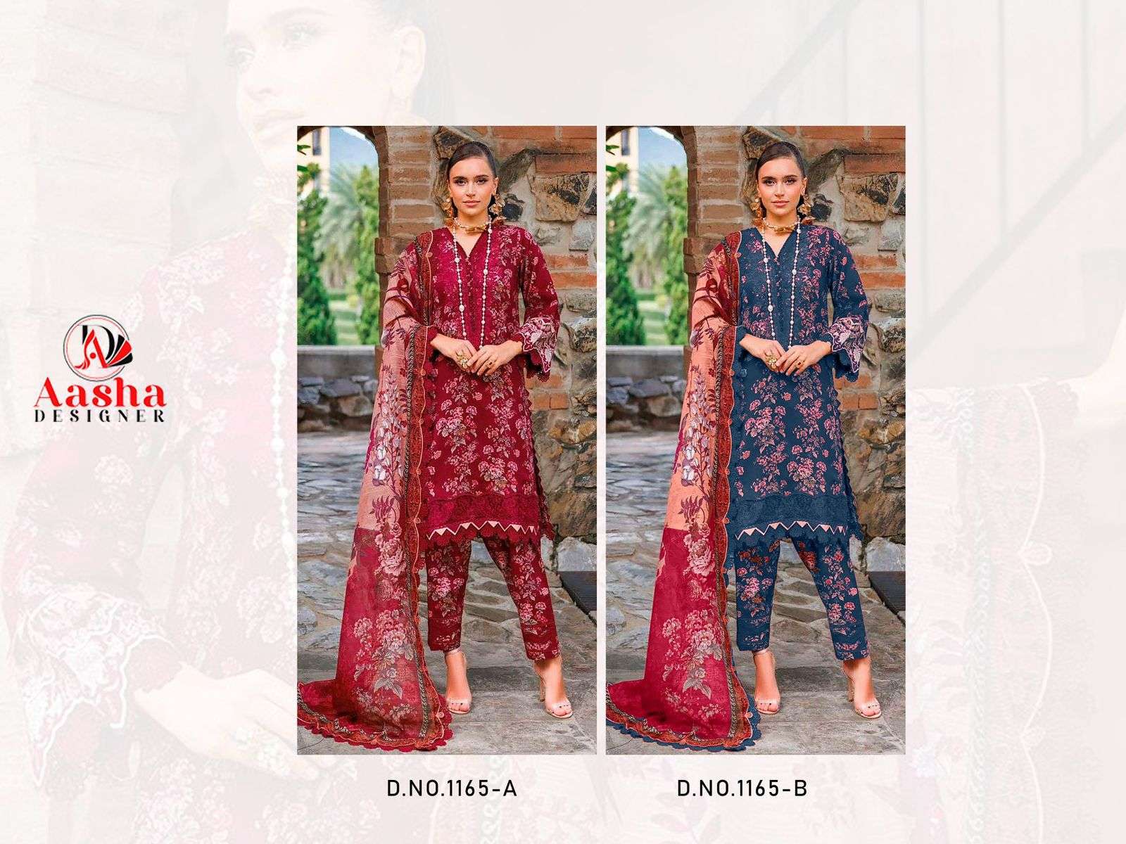 AASHA 1165 Pure Cotton Printed Embroidery Pakistani Suit