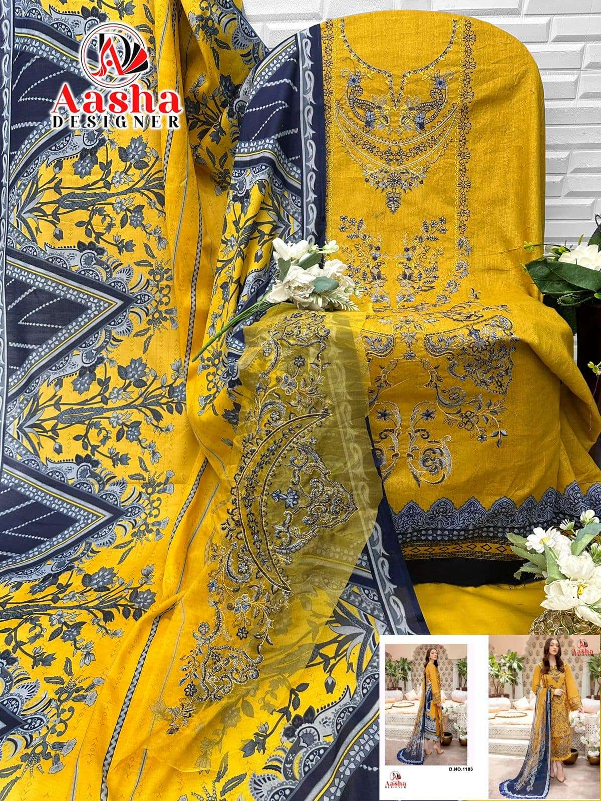 Aasha 1183 Pure Cotton Embroidery Pakistani Suit - Amrah Wholesale