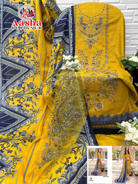 Aasha 1183 Pure Cotton Embroidery Pakistani Suit - Amrah Wholesale