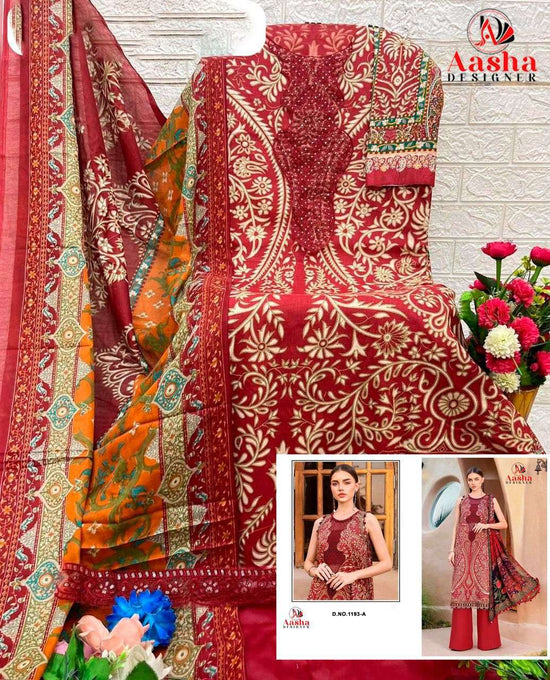 AASHA 1193 Cotton Embroidered Pakistani Suit
