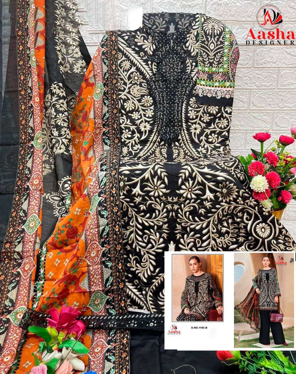 AASHA 1193 Cotton Embroidered Pakistani Suit