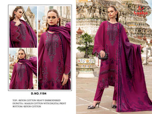Aasha 1194 Rayon Cotton Embroidery Unstitched Pakistani Suit
