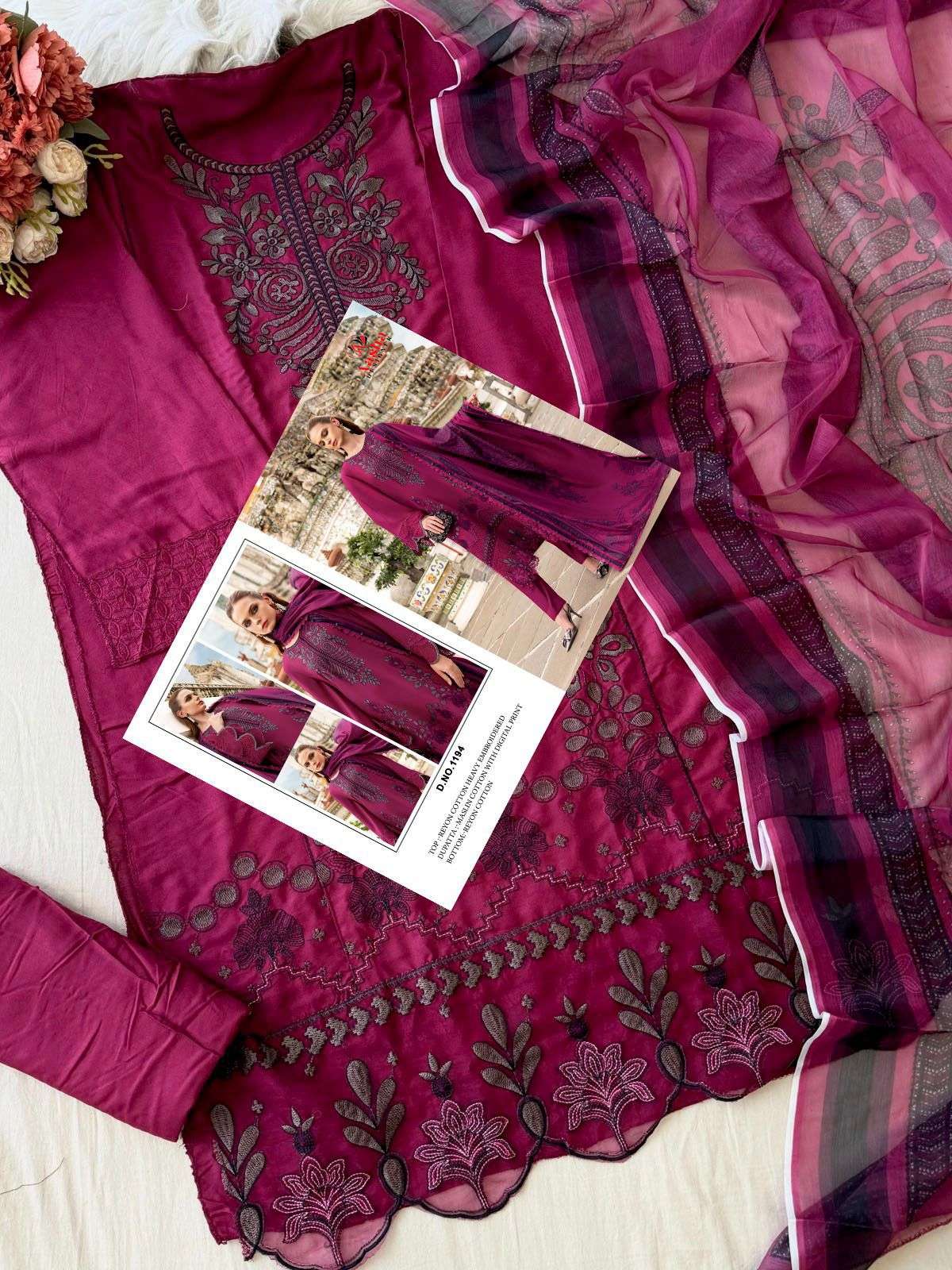 Aasha 1194 Rayon Cotton Embroidery Unstitched Pakistani Suit