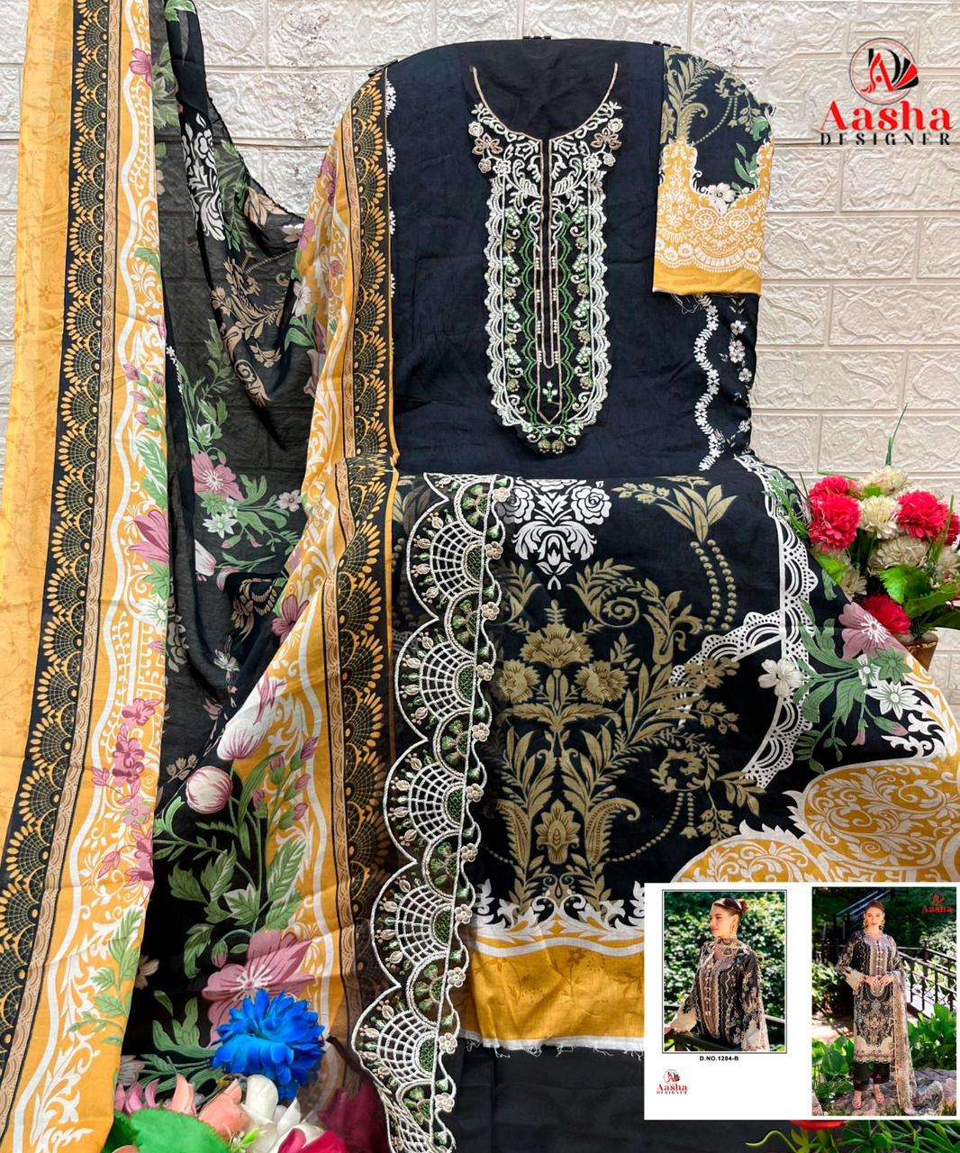 Aasha 1204 Cotton Printed Embroidered Pakistani Suit - Amrah Wholesale