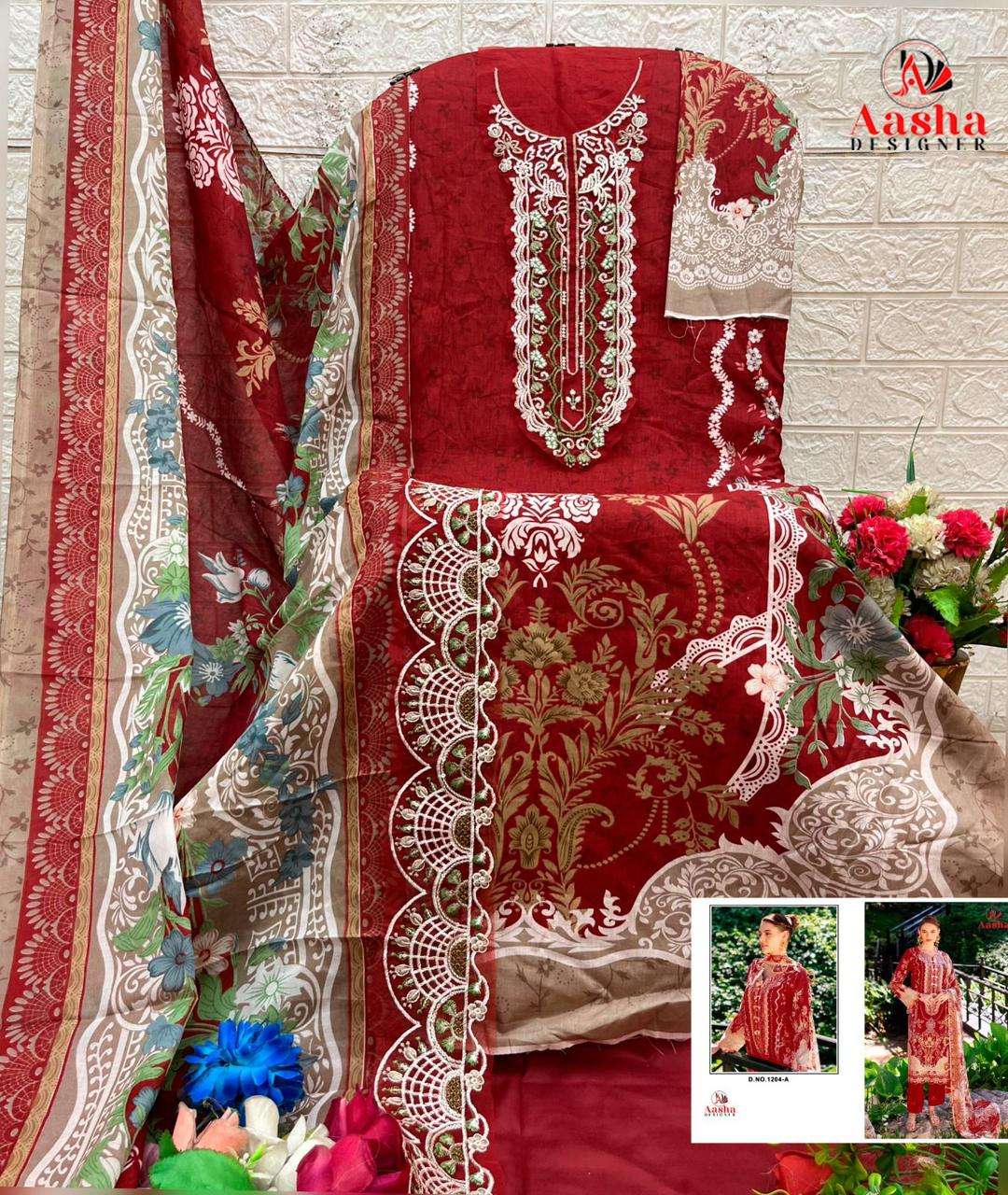 Aasha 1204 Cotton Printed Embroidered Pakistani Suit - Amrah Wholesale
