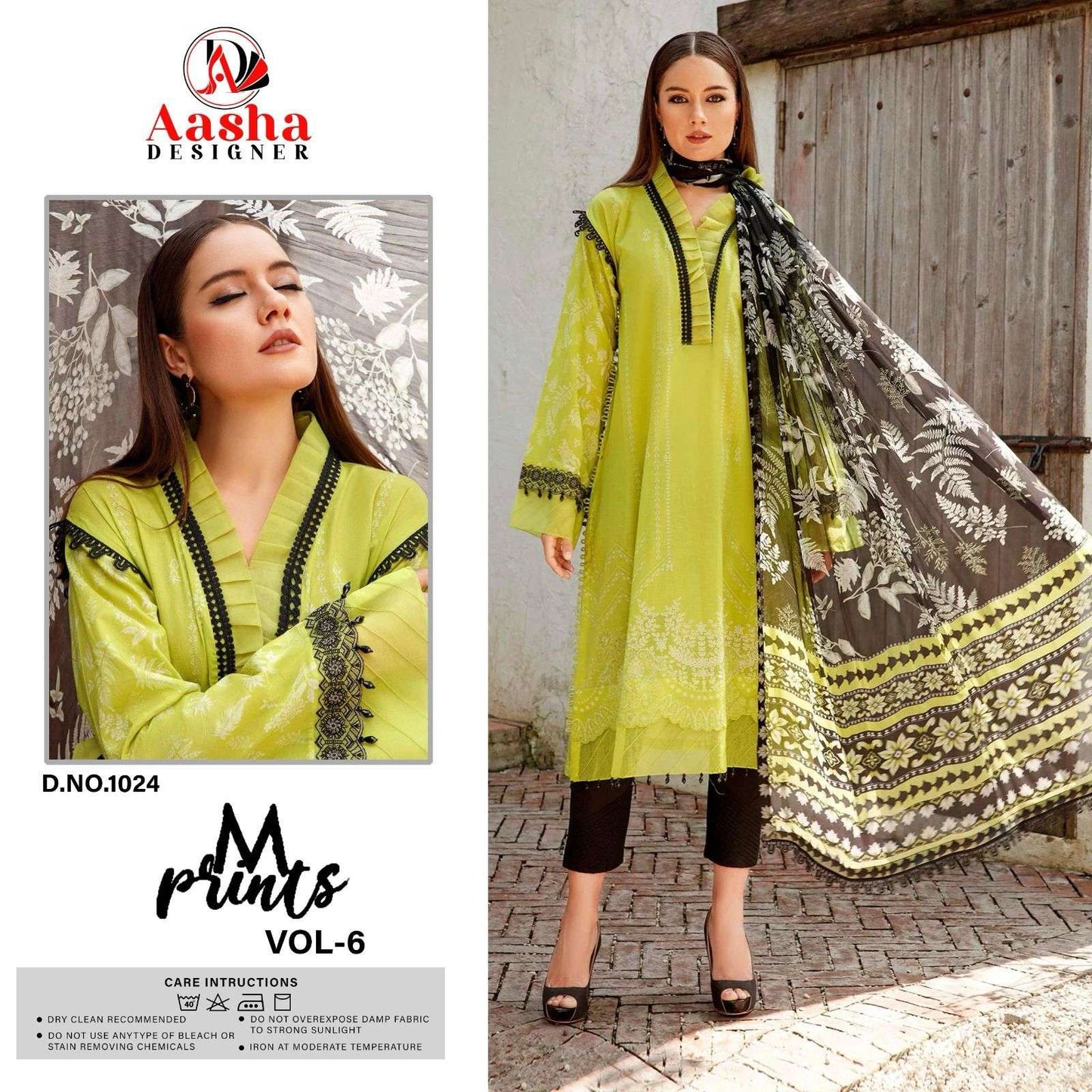 Aasha Designer 1024 Cotton Embroidered Pakistani Suit