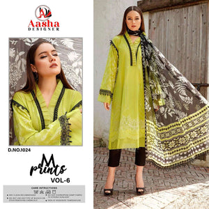 Aasha Designer 1024 Cotton Embroidered Pakistani Suit