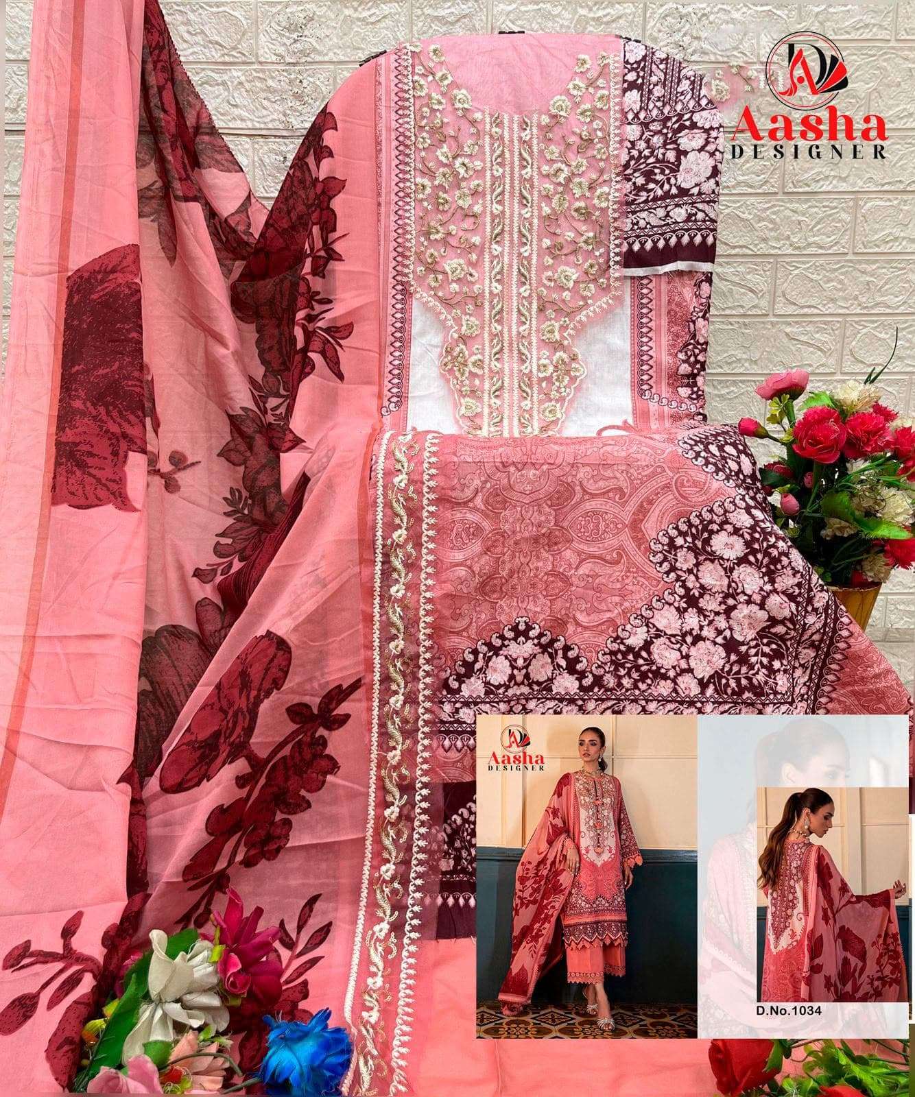 AASHA Designer 1034 Cotton Printed Pakistani Suit