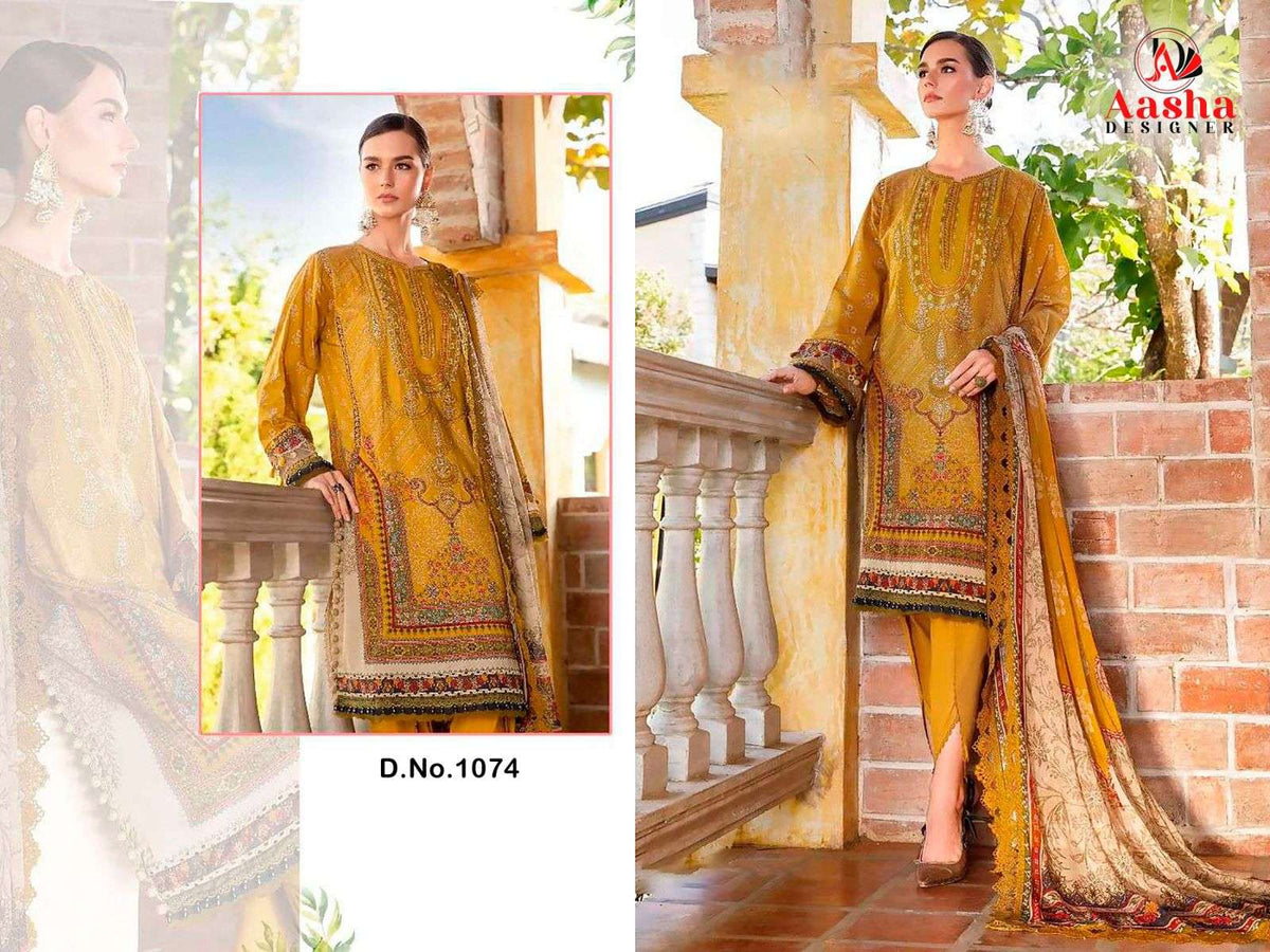 Aasha Designer 1074 Cotton Printed Pakistani Salwar Suit