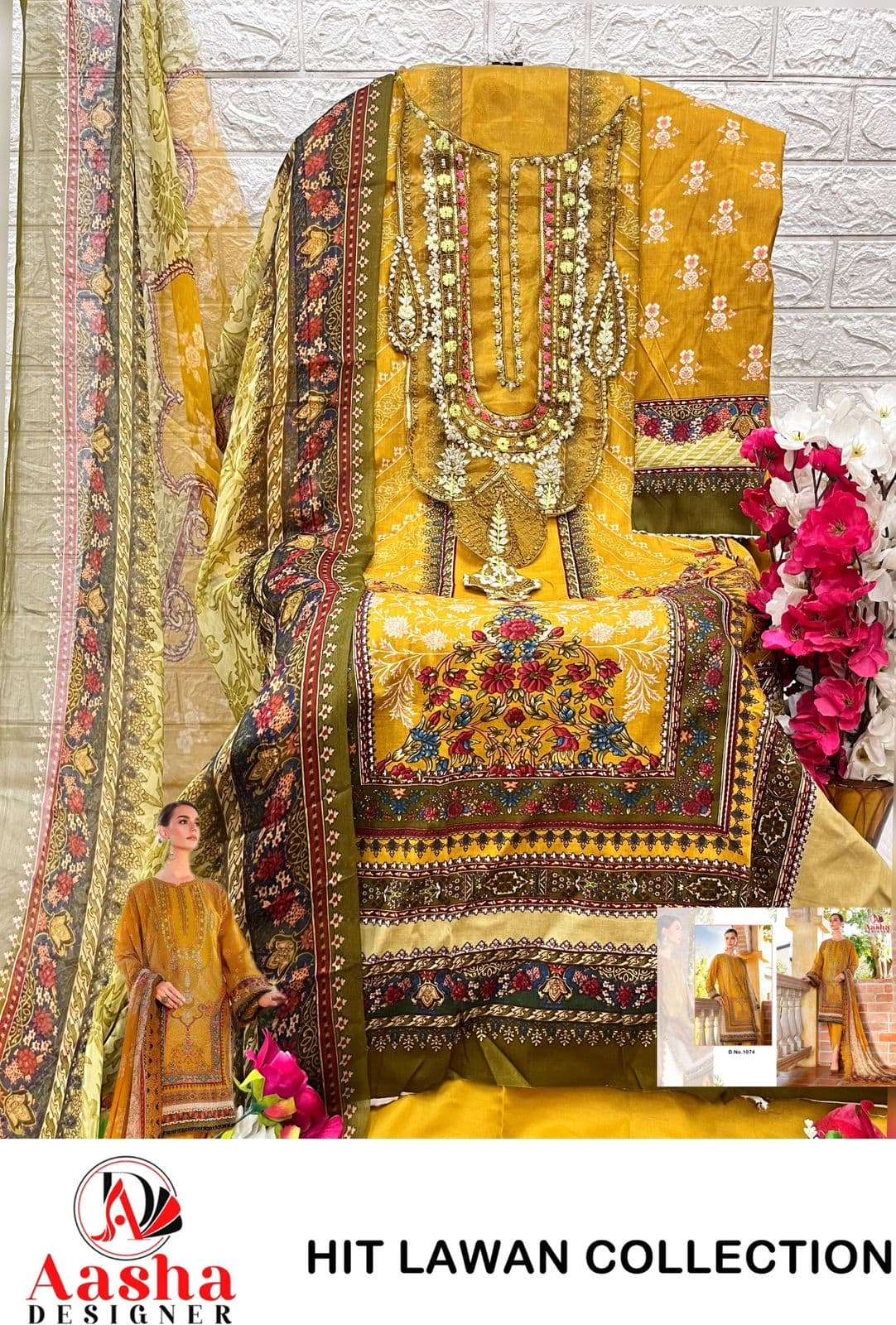 Aasha Designer 1074 Cotton Printed Pakistani Salwar Suit