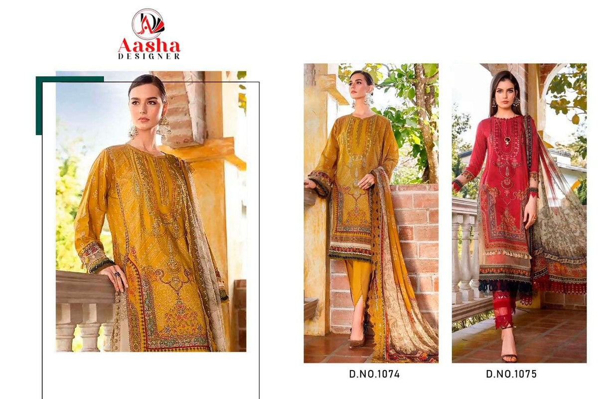 Aasha Designer 1074 Cotton Printed Pakistani Salwar Suit