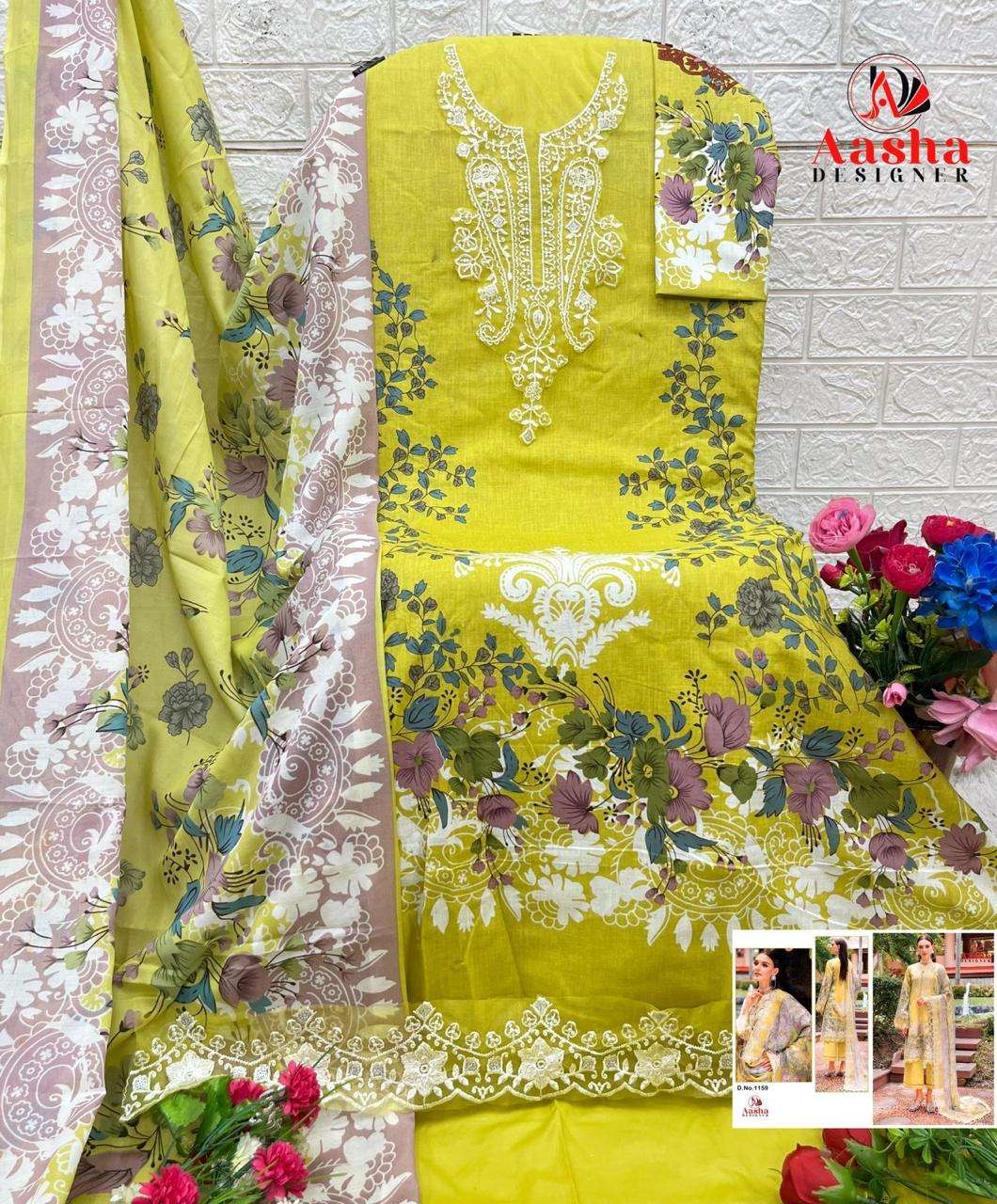 Aasha Designer 1159 Series Cotton Printed Pakistani Suit Semi Stitched - Amrah Wholesale