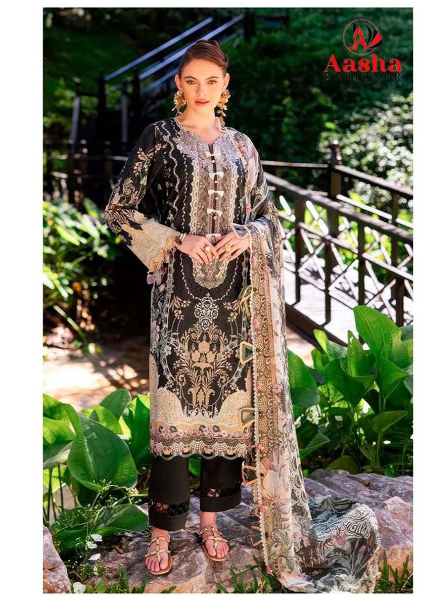 AASHA DESIGNER 1208 Cotton Embroidered Semi Stitched Pakistani Suit