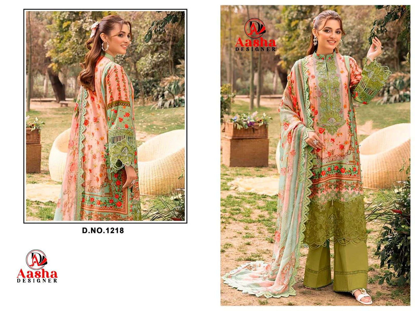 Aasha Designer 1218 Cotton Printed Pakistani Suit - Amrah Wholesale