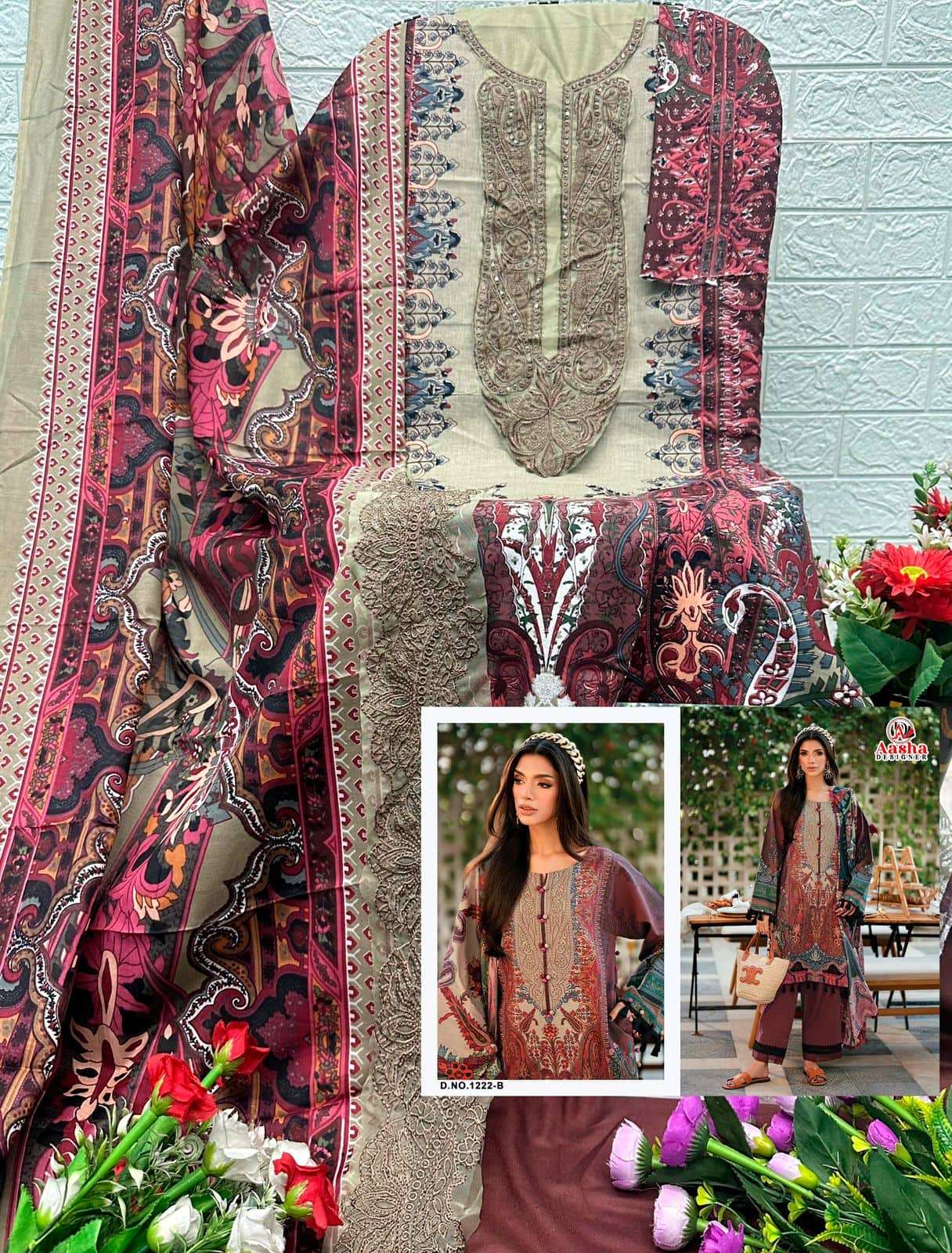 AASHA DESIGNER 1222 B Cotton Printed Pakistani Suit - Amrah Wholesale