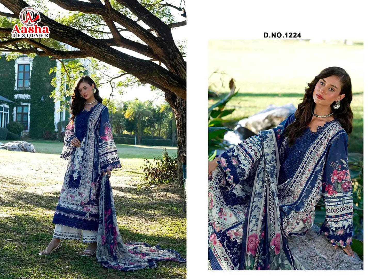Aasha Designer 1224–1225 Premium Cotton Semi Stitched Pakistani Suit Wholesale