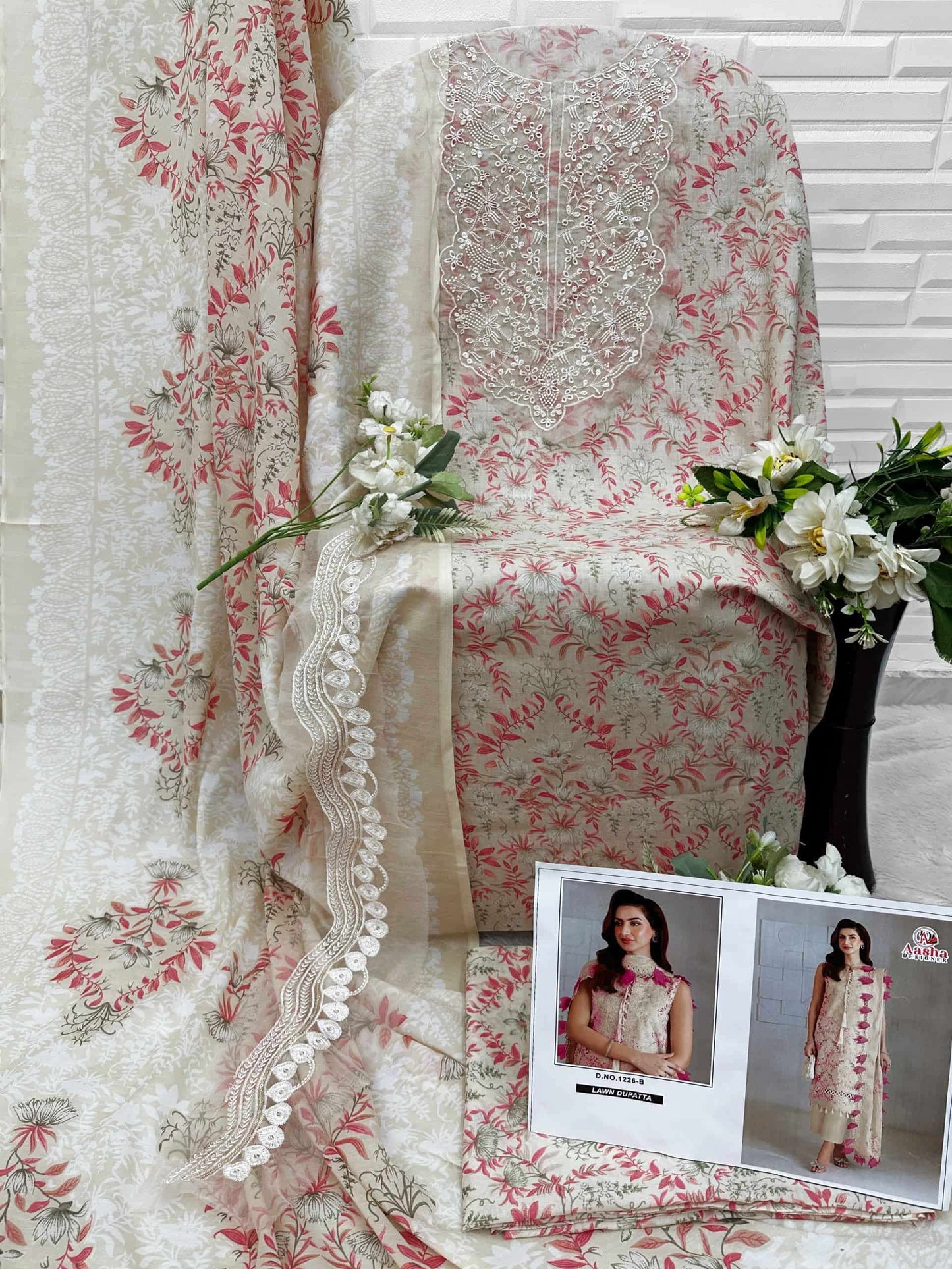 Aasha Designer 1226 Cotton Embroidered Semi Stitched Pakistani Suit