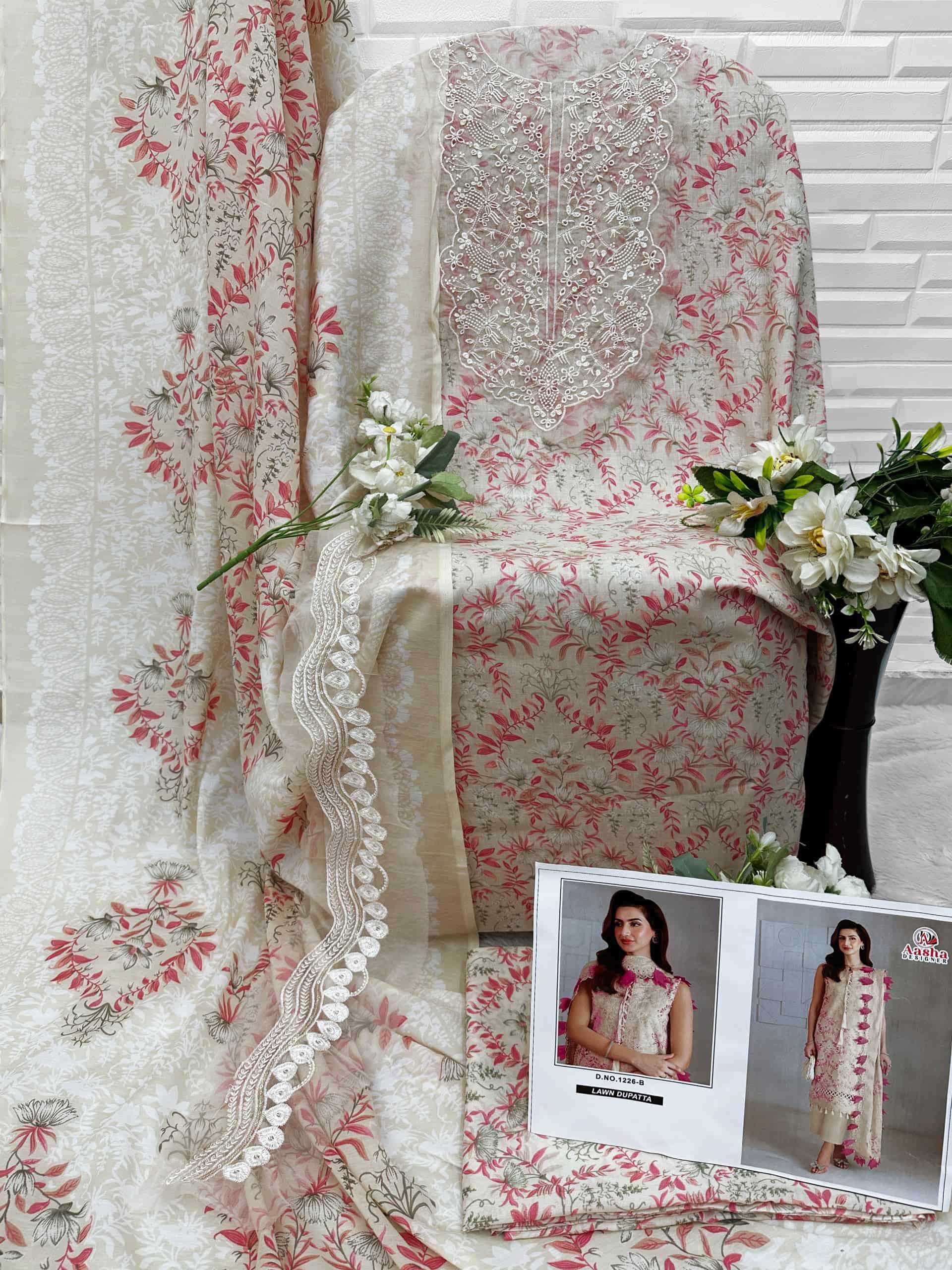 Aasha Designer 1226 Cotton Embroidered Semi Stitched Pakistani Suit