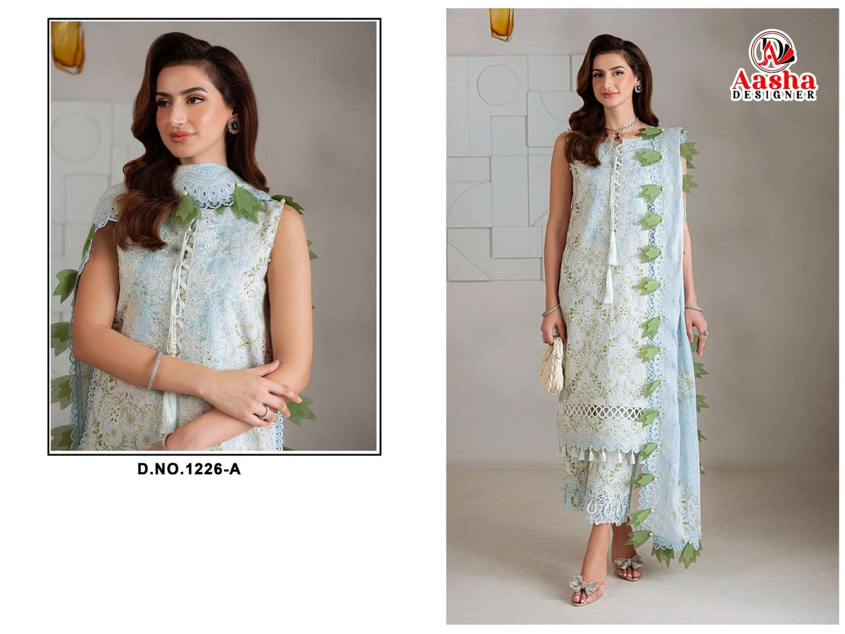 Aasha Designer 1226 Cotton Embroidered Semi Stitched Pakistani Suit - Amrah Wholesale