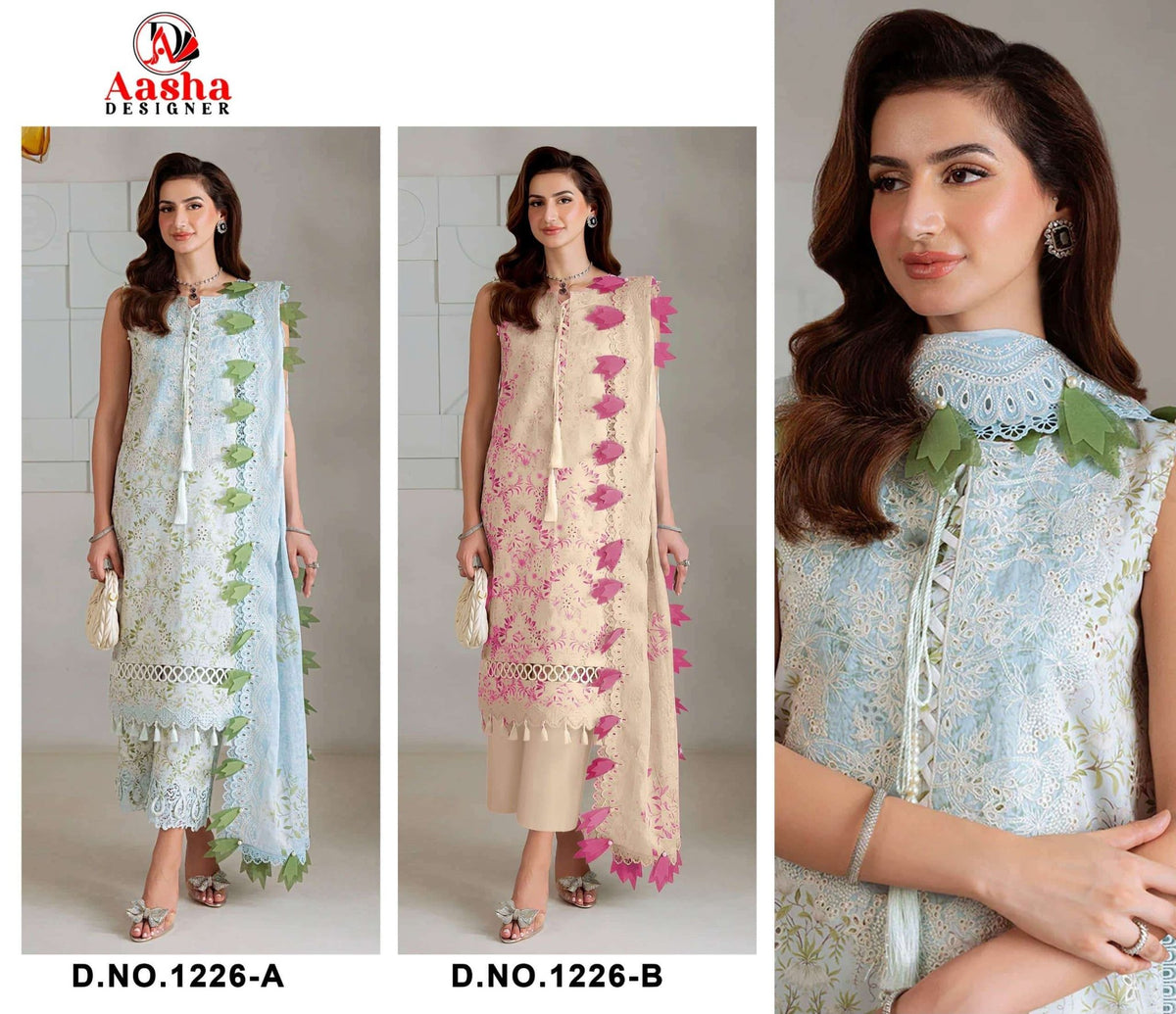 Aasha Designer 1226 Cotton Embroidered Semi Stitched Pakistani Suit - Amrah Wholesale