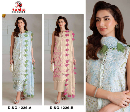 Aasha Designer 1226 Cotton Embroidered Semi Stitched Pakistani Suit - Amrah Wholesale