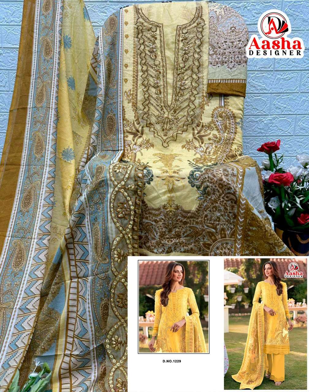 Aasha Designer 1229 Cotton Printed Pakistani Suit