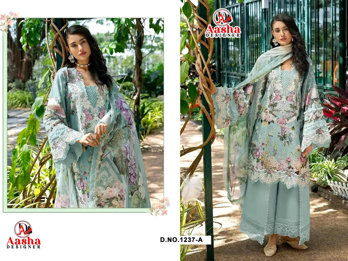 Aasha Designer 1237 Cotton Printed Semi Stitched Pakistani Suit