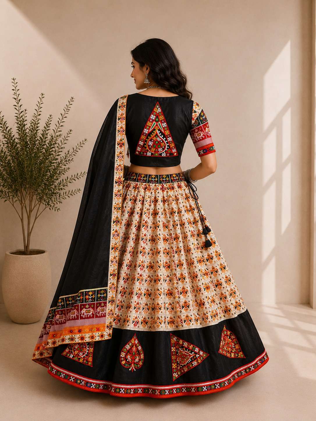 Aawiya 8038 Patola Print Gamthi Work Stitched Rayon Cotton Lehenga