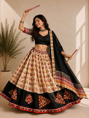 Aawiya 8038 Patola Print Gamthi Work Stitched Rayon Cotton Lehenga