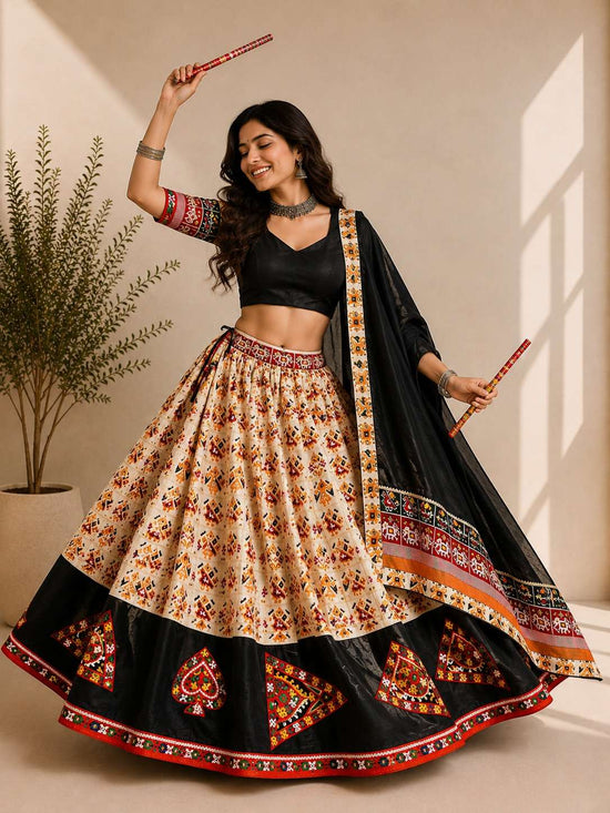 Aawiya 8038 Patola Print Gamthi Work Stitched Rayon Cotton Lehenga