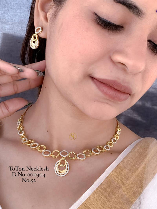 Ad Diamond Golden Necklace 10