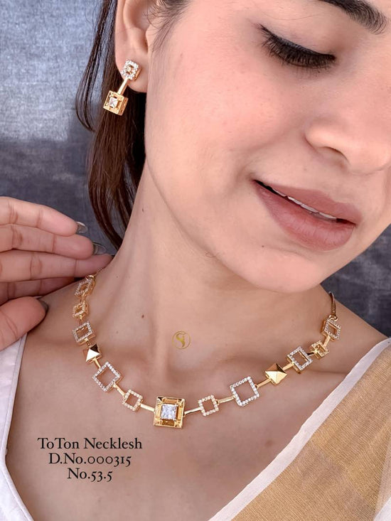 Ad Diamond Golden Necklace 10